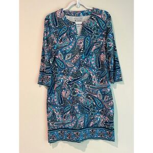 Coolibar Oceanside Tunic Dress Blue Pink Paisley UPF 50+ Sun Protection 01401 M